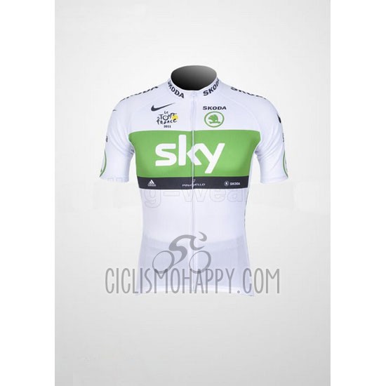 Sky Lider Cycling Jersey Bib Short 2012 Men Short Sleeve White and Green
